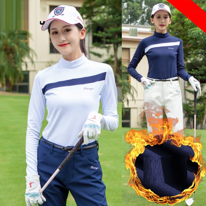 Golf dame skjorter varm fløjl golf tøj sport langærmet t-shirt kvinder o-hals træning tennis tøj  d0695