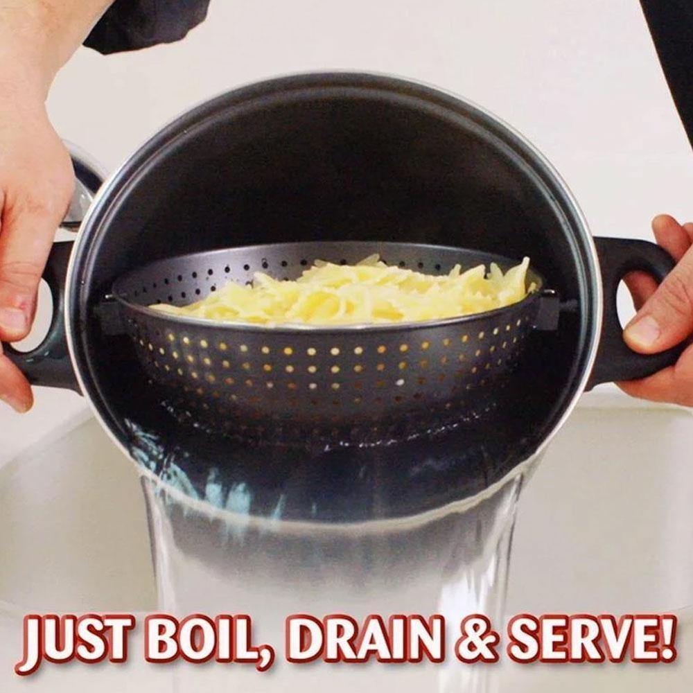 2-in-1 Cooking Pot with a Built in Strainer Food Stays out Vegetables Drains in Pot Drain Pot Pasta For Kitchen Swivel Wate T7P5