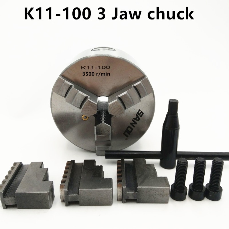 3 Jaw 100mm 4" Self-Centering Lathe Chuck K11 100 with Wrench Screws Hardened Steel for Drilling Milling Machine Mini lathe