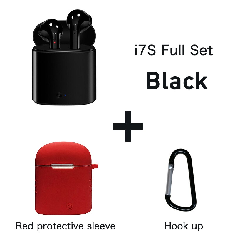 i7s TWS Wireless Earphone Bluetooth 5.0 Stereo Headphones In-Ear Sports Handsfree Earbud With Mic Charging Pod For iPhone Xiaomi: i7s(Black)Red case