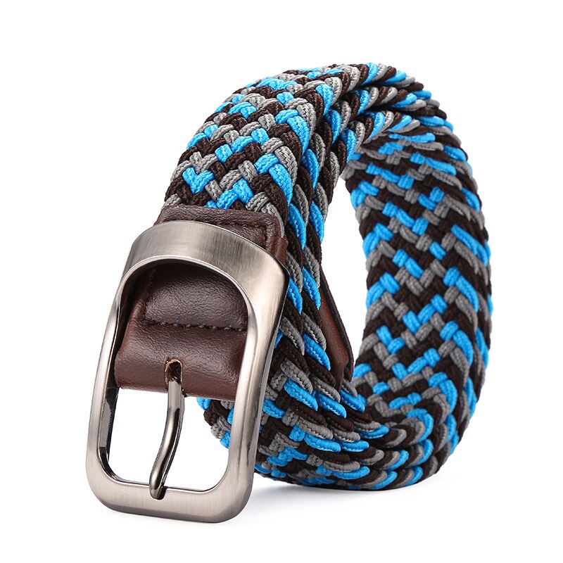 105*3.3cm unisex flettet herrebelte herrebelte uformelt jeans elastisk linning ceinture homme  a201: Blå 2