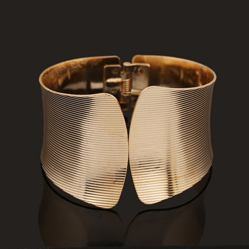 Ouro Cor Prata Oco Liga Ampla Cuff Pulseiras Pulseiras Para Mulheres Homens Do Punk Geométrica Aberto Grande Pulseira Pulseira Da Moda Jóias: E2094 gold