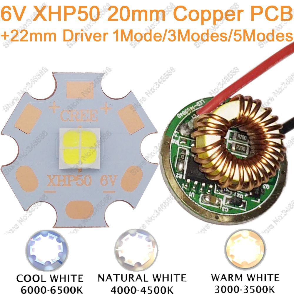 Cree XHP50 Cool Wit Neutraal Wit Warm Wit High Power LED Emitter 6 V 20mm Koperen PCB + 22mm 1 Modus/3 modes/5 Modi Driver