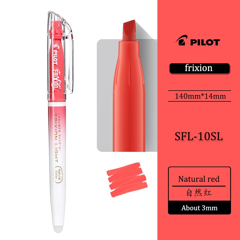 6 farvesæt pilot naturlig sfl -10sl frixion sletbar highlighter pastelfarve fluorescerende markørpen 6 farver: Naturlig rød