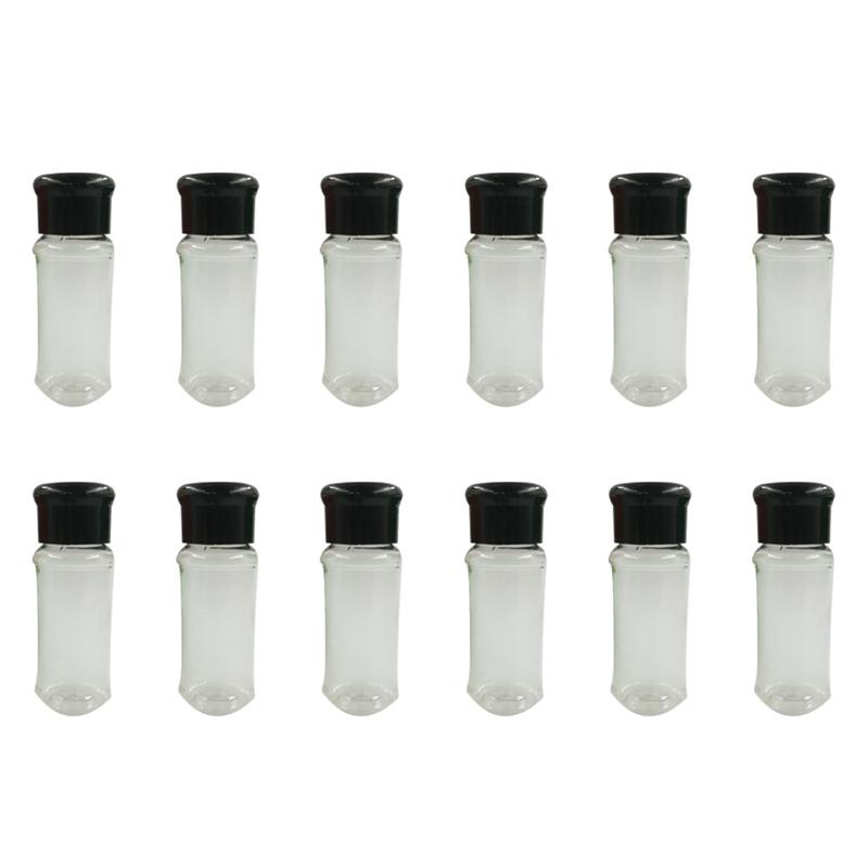 10/12/24pcs Plastic Spice Pot Seasoning Bottles Pepper Shakers Salt Jar Condiment Can Cruet Seasoning Storage Box for Barbecue: 12PCS Black