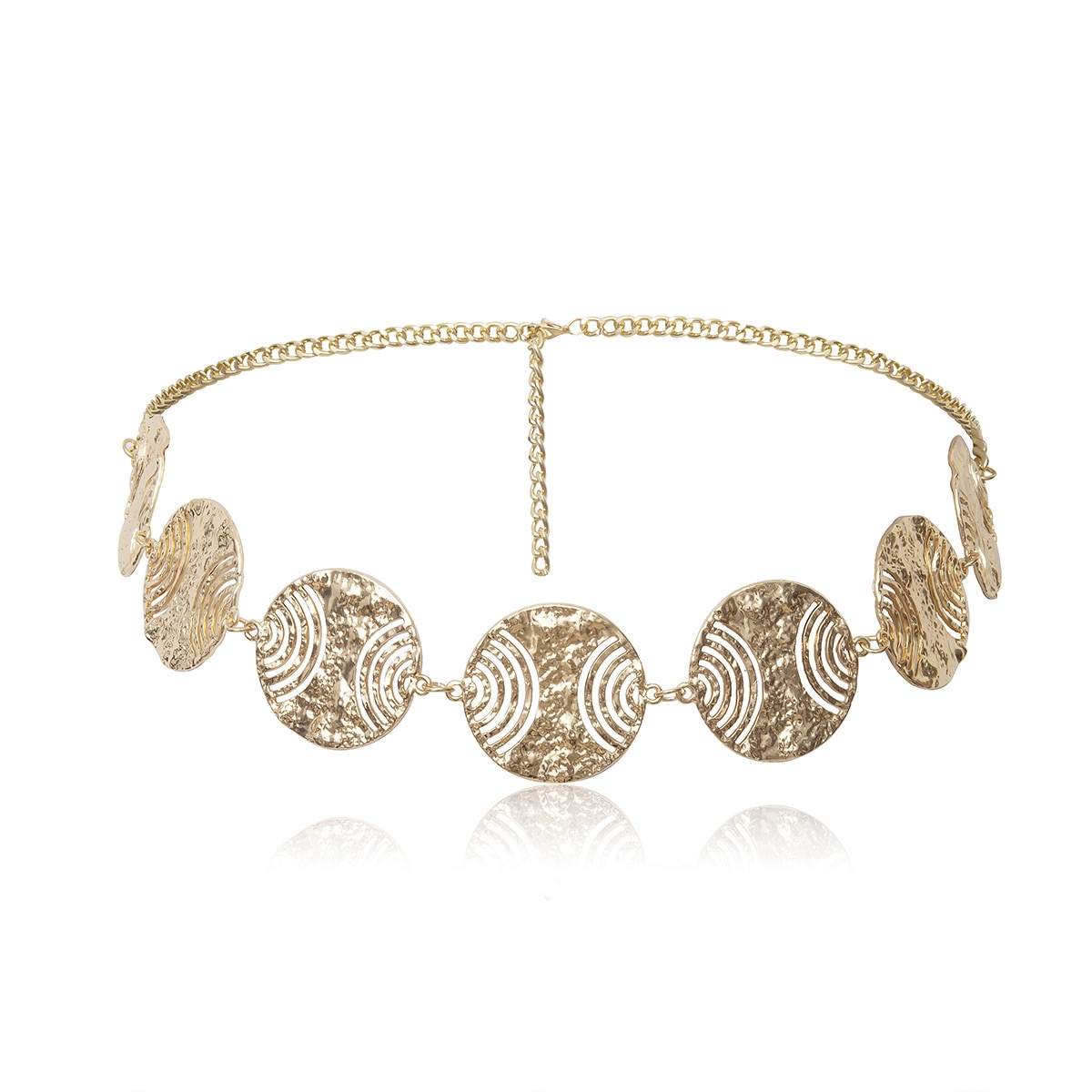 Cinturón de Metal con cadena para mujer, cinturón de Metal con círculo redondo grande, accesorios florales Vintage decorativos para cinturones de vestir, Cinturón fino para mujer