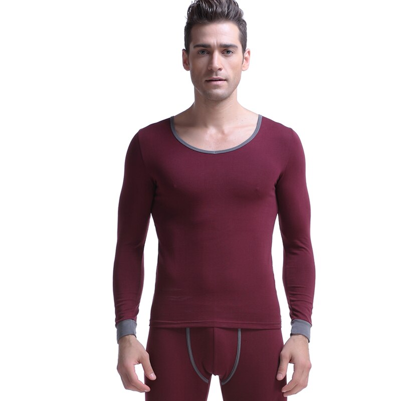 Heren thermisch ondergoed set foundation dunne sectie strak katoen lage kraag grote v-kraag overhemd lange onderbroek heren thermisch heren onderbroek: Bordeaux / Ik