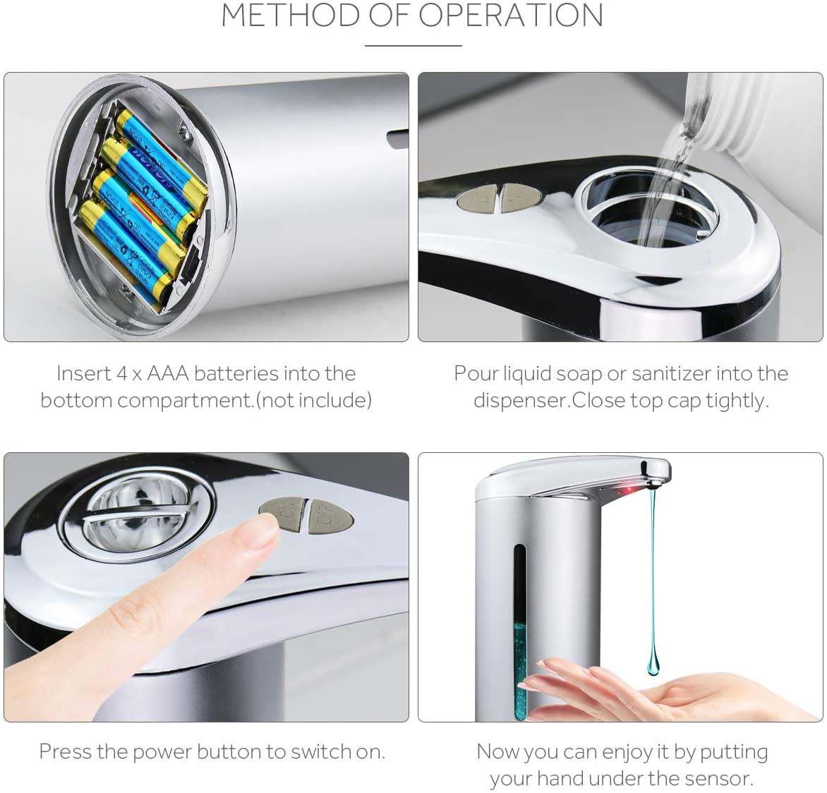 Automatic Stainless Steel IR Sensor Touchless Liquid Soap Dispenser for Kitchen Bathroom Home Silver Eco-Friendly Dispenser