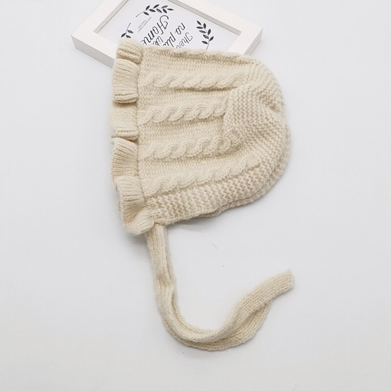 LXA-Winter Baby Girls Toddler Solid Print Hats With Ruffle Casual Caps Headwear: Beige