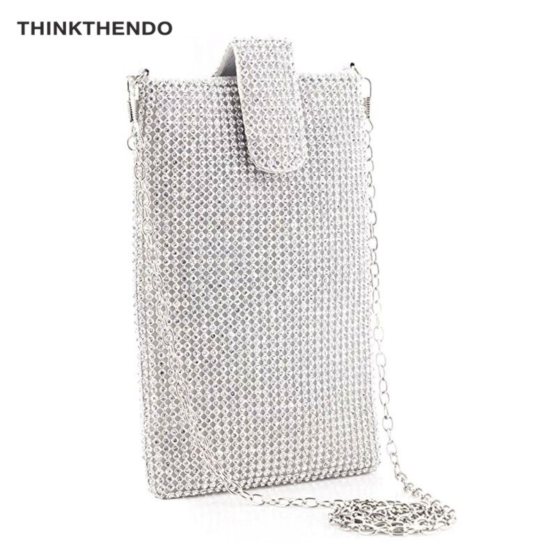 THINKTHENDO – sac à main de soirée, pochette pour femmes, petit sac à bandoulière pour téléphone portable, portefeuille: S