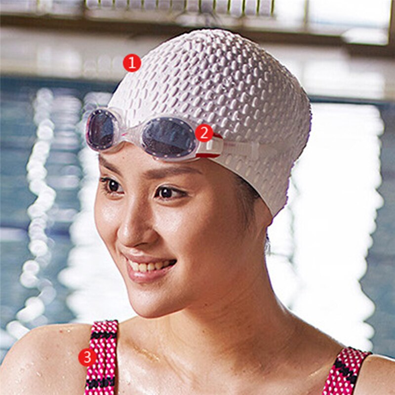 Gorros de natación elásticos 3D impermeables para hombre y mujer, gorro de natación de pelo largo, cubre gorro hueso del oído, para piscina, para adultos