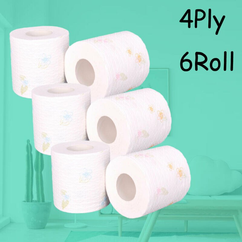 4 Ply 6 Rolls Home Bath Paper Toilet Paper Bulk Rolls Bath Tissue Paper Household Bathroom Soft Toilet Paper