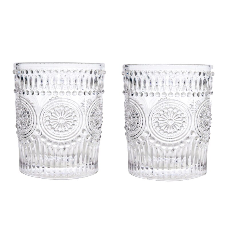 Tasse en verre Vintage nordique 260ml/380ml, verres à vin en relief, verre à lait, tasse à café pour boisson froide, tasses à eau transparentes: 2pcs 260ml