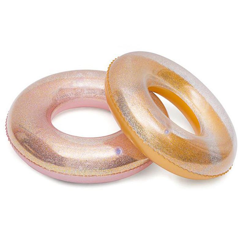 90cm Inflatable Swimming Circle Pool Float PVC Swim Rings Glitter Pool Floats Sequins Inflatable Circle with Handle (Random Colo