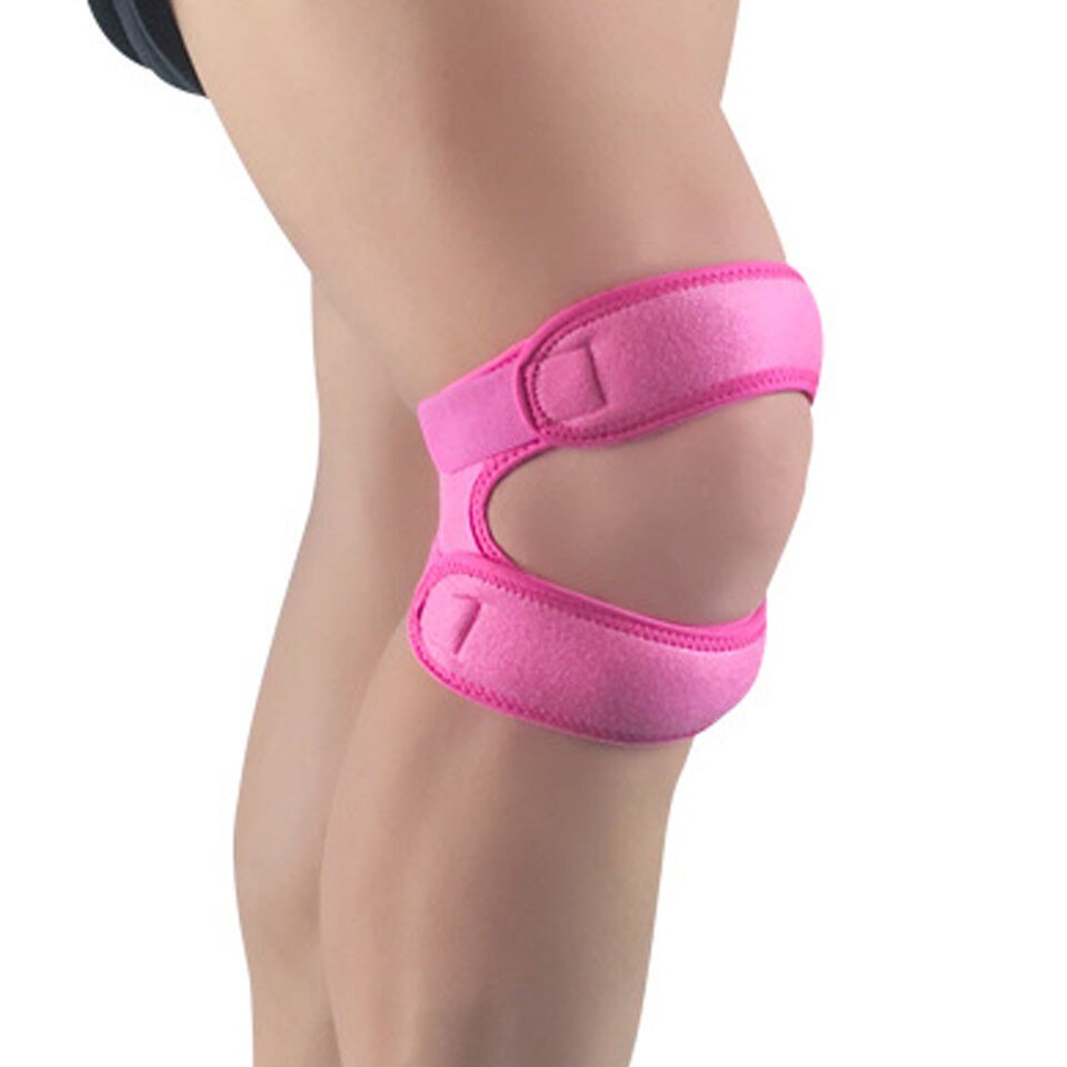 Fitness knæstøtte patella bælte elastisk bandage tape sportrem knæpuder beskyttelsesbånd til knæbøjle fodbold: Lyserød