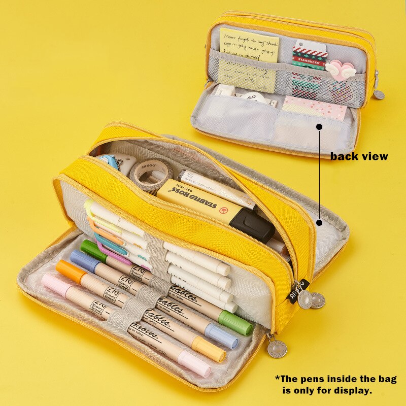 Angoo Double Sided Pen Bag Pencil Case Special Macaron Color Dual Canvas Pocket Storage Bag Pouch Stationery School Travel A6899: Yellow