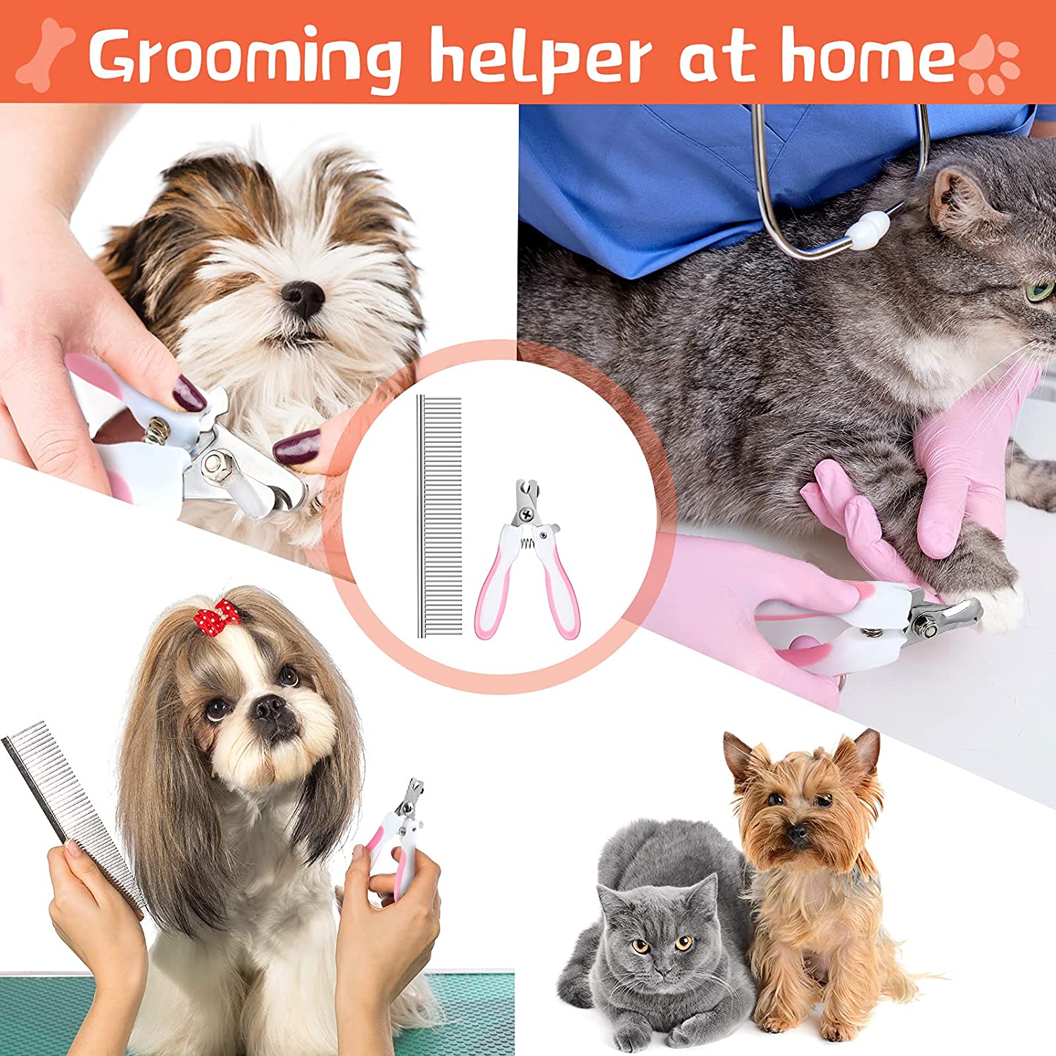 Hamaca de aseo para mascotas, arnés colgante para gatos y perros, Kit de suministros para mascotas con recortador de peine para gatos y perros, lavado de baño