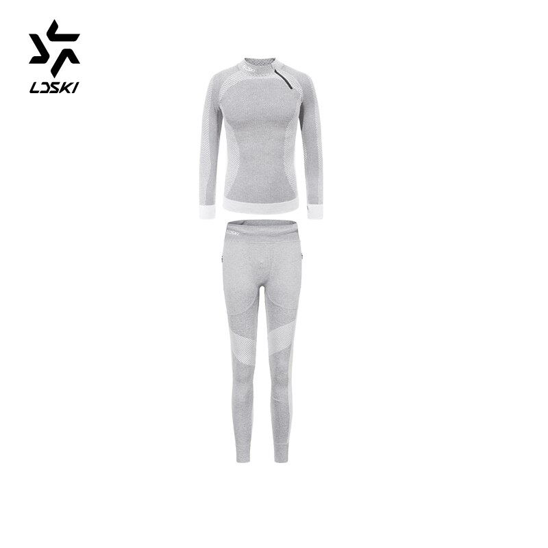 LDSKI compressie athletic-fit activewear ski ondergoed vochtafvoerende stof huid-contact vriendelijke: L / Light Grey Set