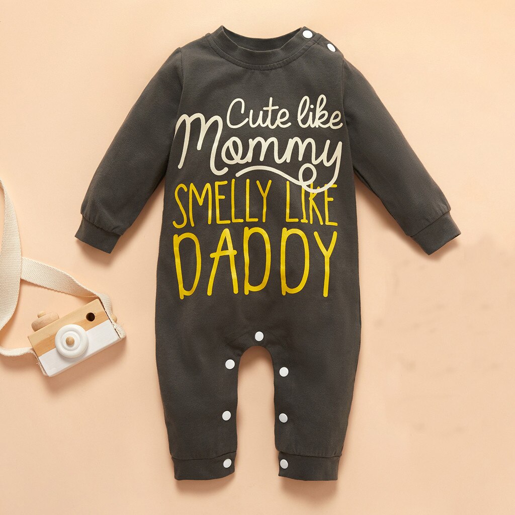 Bebê recém-nascido meninos macacão meninas bonito carta impressão manter quente macacão conjunto macacão macacão macio confortável do bebê: Cinza / 18 m