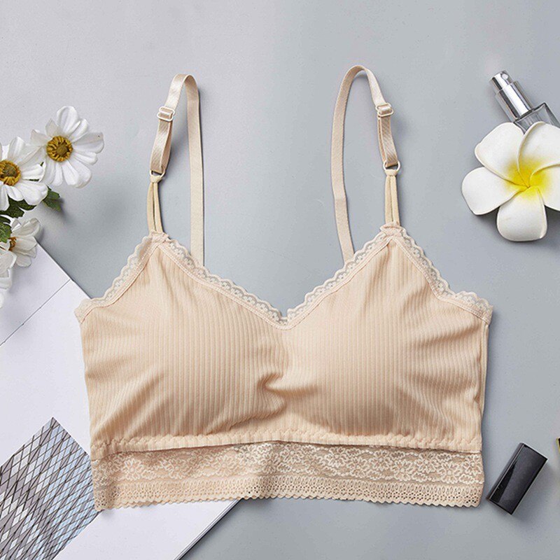 Dames crop top met voorgevormde bh-bandjes, tube tops, mooie rug, kanten bloemen, voorgevormde bh's