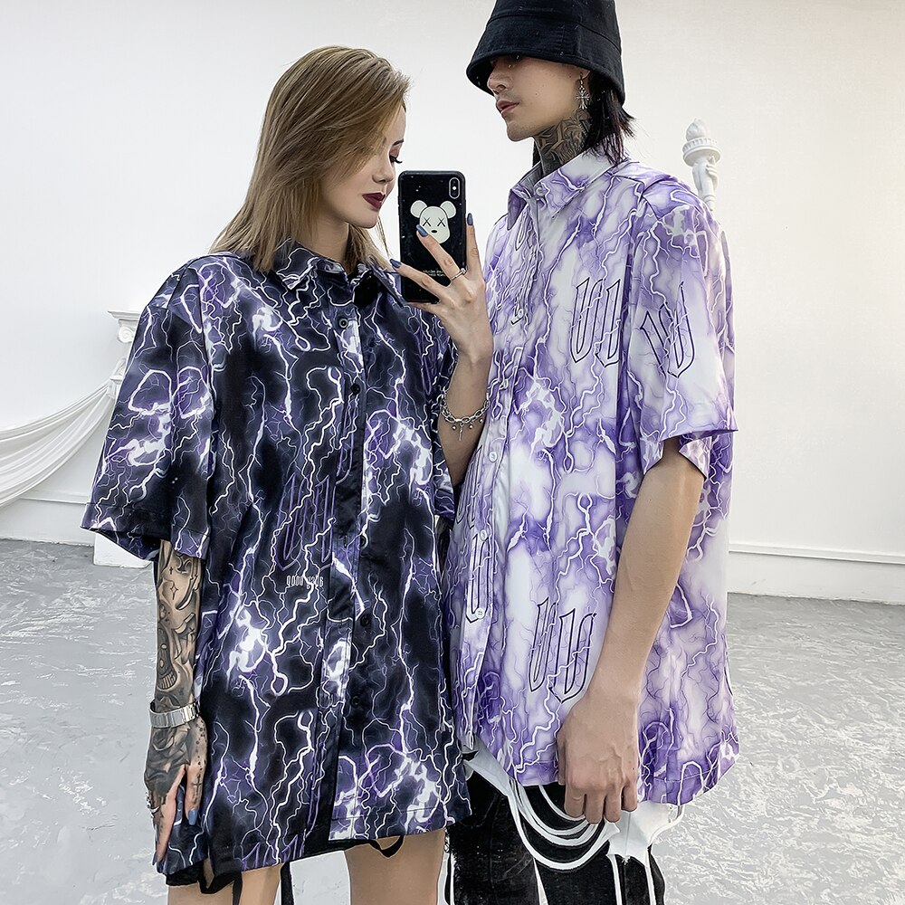 Błyskawica gotyckie ubrania letnie bluzki plus rozmiar bluzka Streetwear ponadgabarytowe męskie ubrania Got hawajska koszula aloha 2020 moda