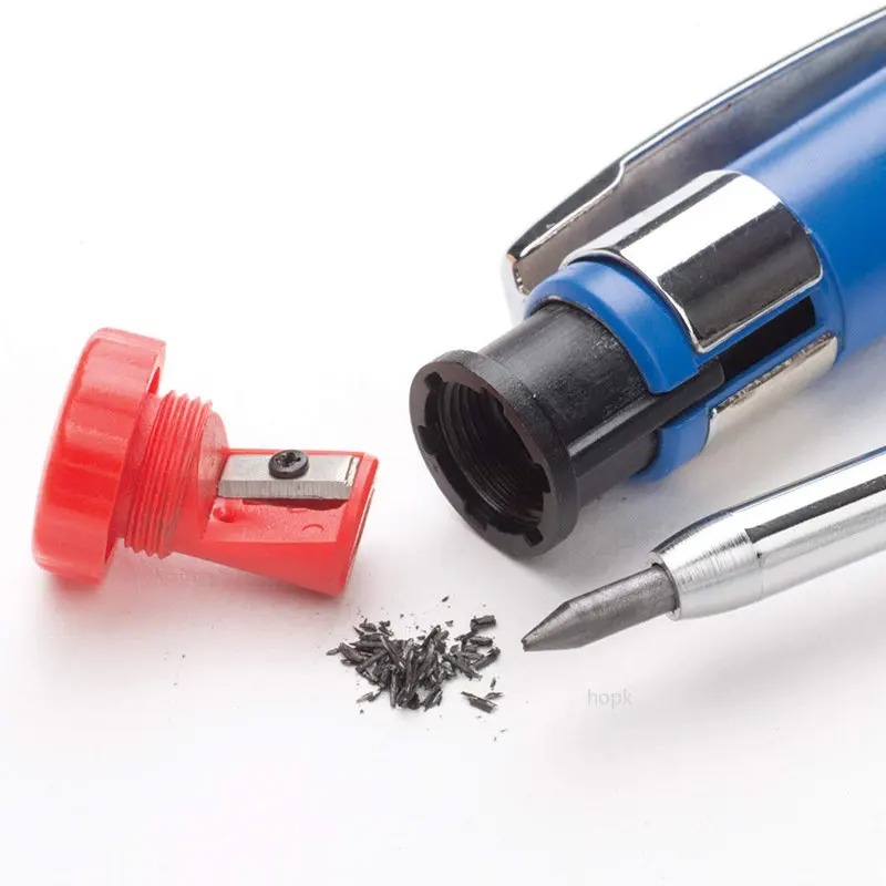 Massives Zimmermannsbleistift-Druckbleistift-Set aus Metall, integrierter Bleistiftspitzer mit Nachfüllminen, Markierungswerkzeuge zum Zeichnen mit tiefen Löchern