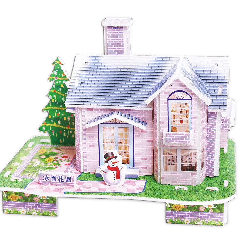 Puzzle 3D fai-da-te castello modello Cartoon House assemblaggio giocattolo di carta Kid Early Learning modello di costruzione regalo Puzzle per bambini: 18