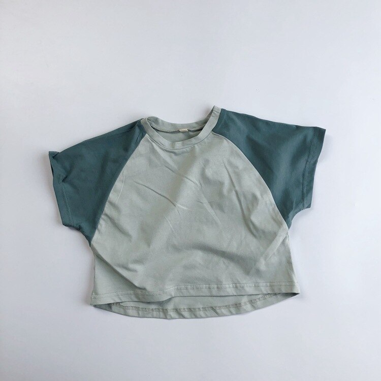 T-shirt à manches courtes pour enfants été coréen garçons et filles Raglan couleur col rond chemise: Bleu ciel / 18M