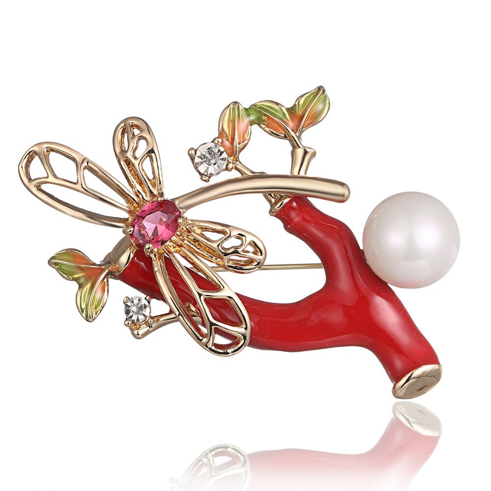 Spring Tree Rose Flower Cactus Plant Butterfly Brooch Pin Crystal Rhinestone Imitation Pearl Brooches Women Jewelry Boutonniere