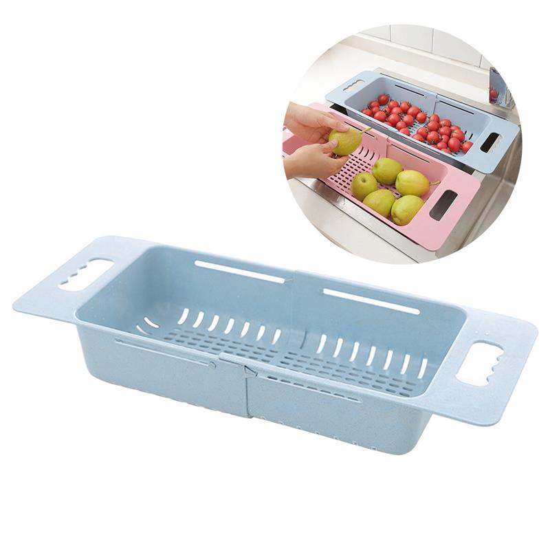 Colador plegable de cocina para frutas y verduras, escurridor, cesta de plástico para lavar, escurridor de alimentos: Azul