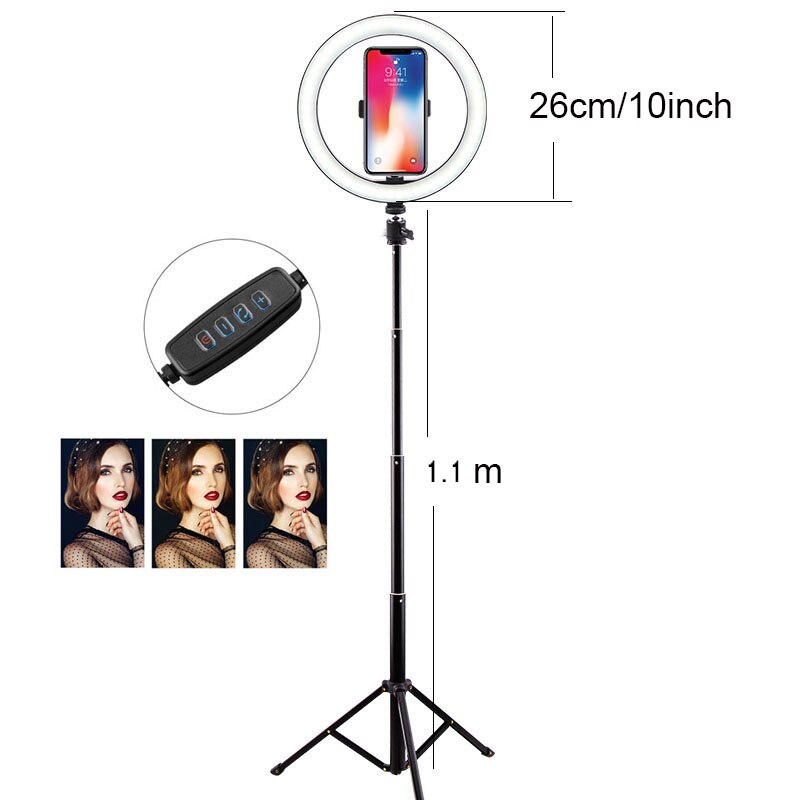 Carica USB da 10 pollici nuovo Selfie Ring Light Flash Led fotocamera telefono fotografia miglioramento della fotografia per Smartphone VK Video Makeup: 110cm BLACK