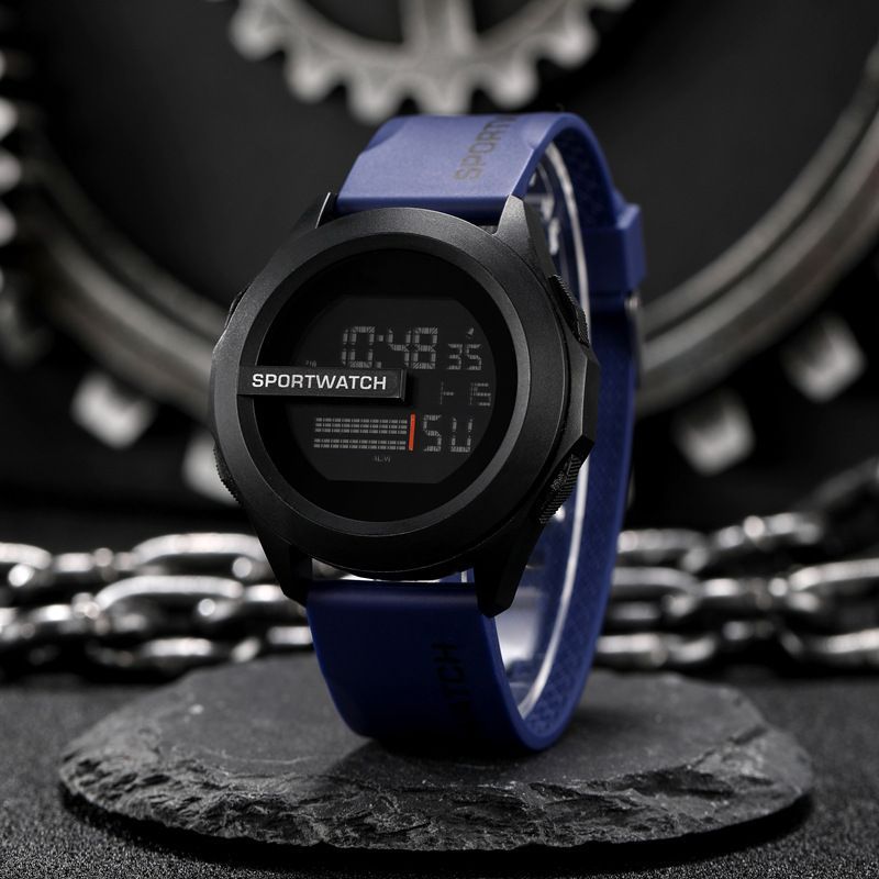 Reloj electrónico multifuncional, reloj electrónico luminoso con esfera grande para hombre: Azul oscuro