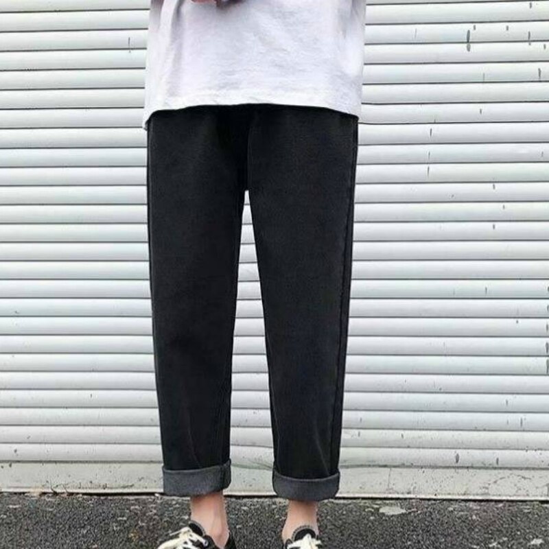 Svarta jeans herr solid ankellång dragsko tvättad casual plus size 3xl lös herr enkel harajuku daglig streetwear denim chic
