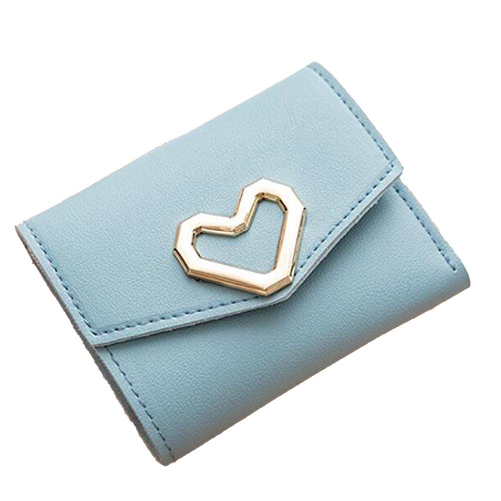 PinShang Women Short Wallet Heart 3-folds Candy Color PU Leather Magnetic Buckle Square Purse: blue