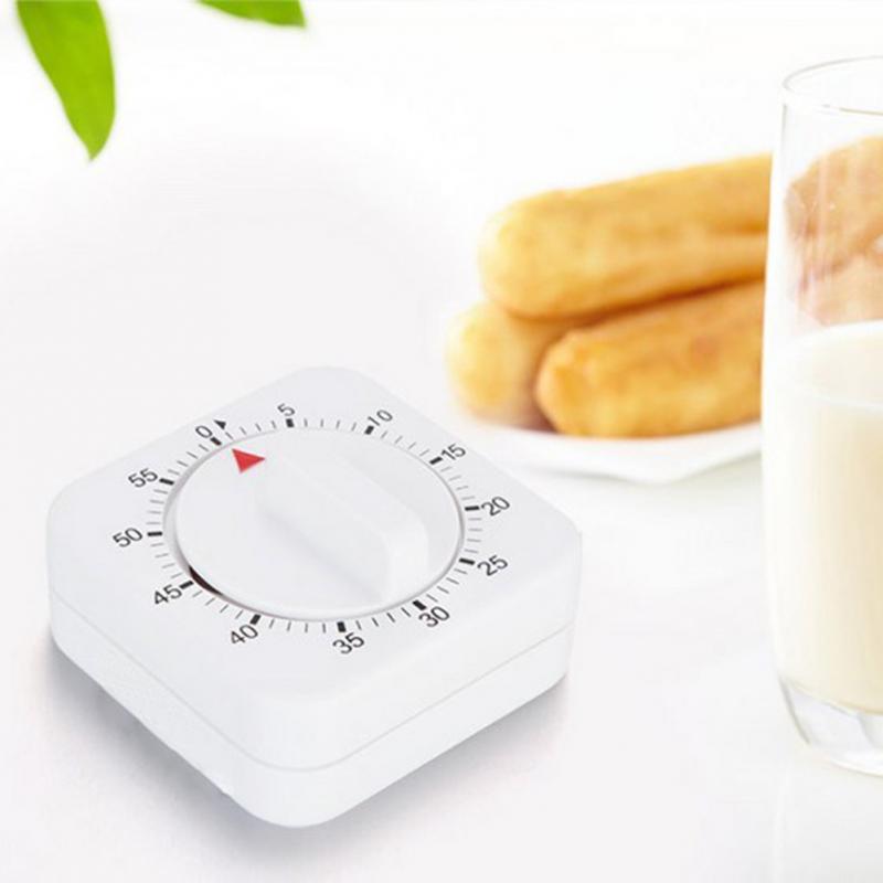 60 Minutes Dial Timers Kitchen Timer Count Down Alarm Reminder White Square Shape Mechanical Timer For Kitchen Food Supplies