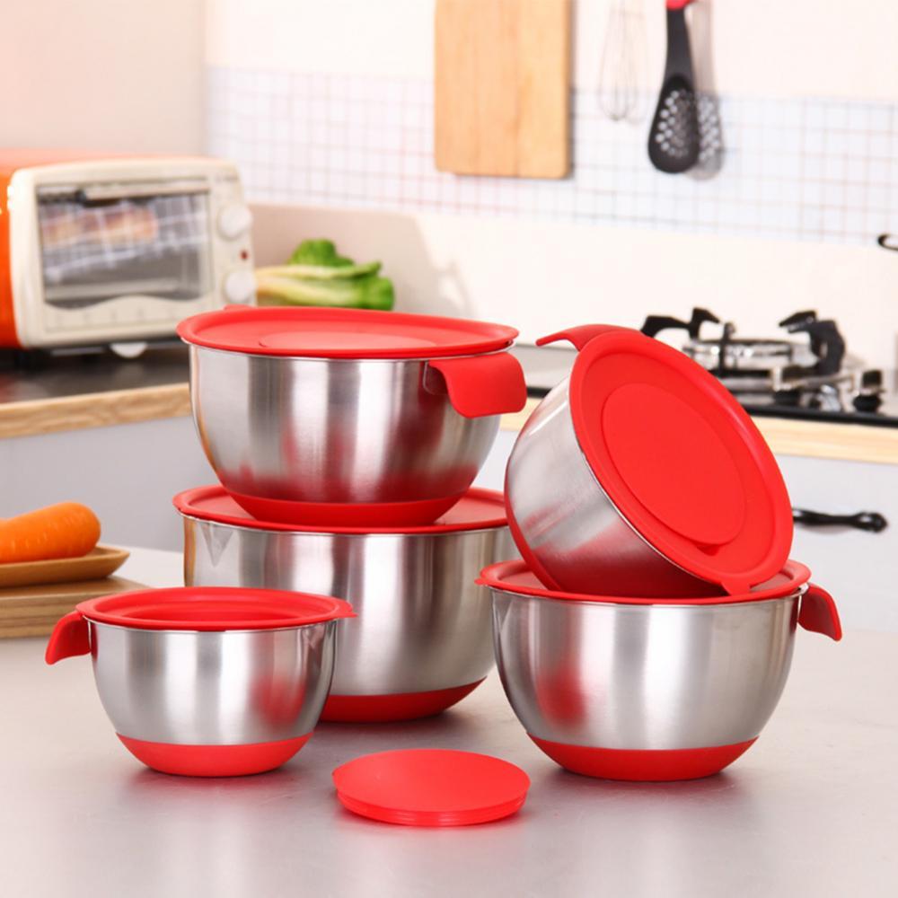 Cuencos para mezclar con tapas, de acero inoxidable, rallador multiusos, contenedor de alimentos, vajilla