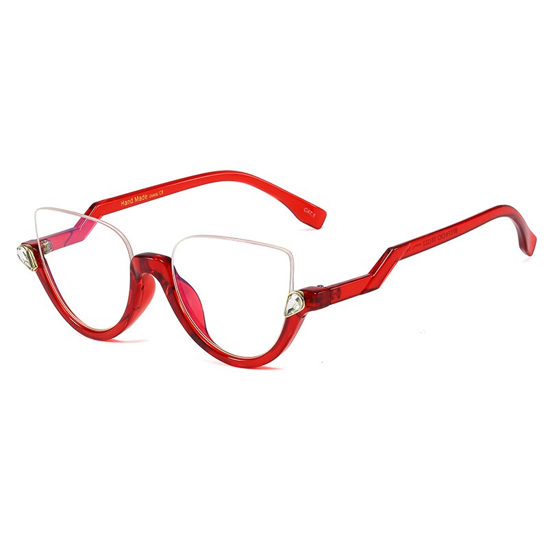 Lunettes transparentes à monture claire bleue pour femmes, demi-monture œil de chat, classique, Vintage: Red