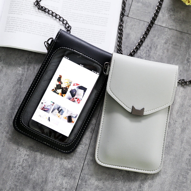 Leehur bolsa de ombro para celular, corrente de telefone móvel transparente com tela touch para iphone 11 xs xr bolsa samsung