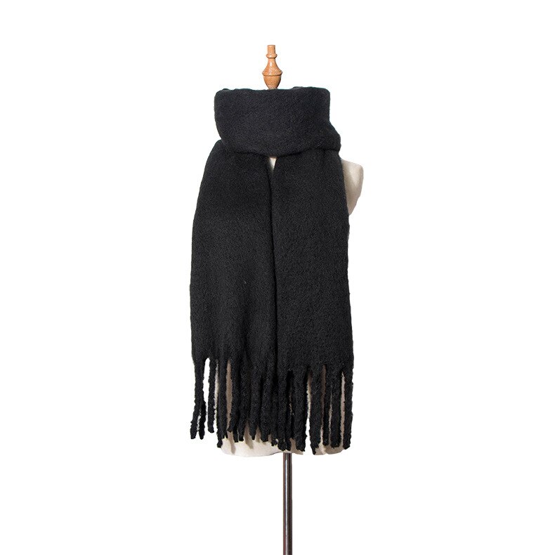 Warme Schals Herbst Und Winter Neue Stil Grob Tassled Kreis Sand Einfarbig Schal Schal von Dicken Schal Schal: Schwarz