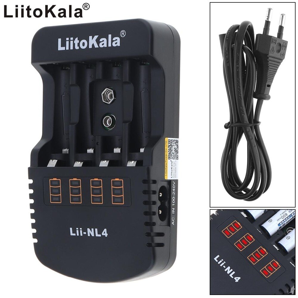 LiitoKala Lii-NL4 1.2V AA AAA 9V Battery Charger Ni-MH Ni-Cd Rechargeable Batteries Wall Desk Charging Chargers for Travel