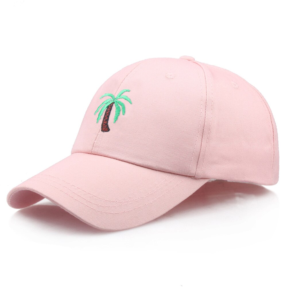 casual unisex palm tree vader hoed verstelbare katoenen kokospalm baseball cap hiphop vrouwen zomer snapback hoed: Roze
