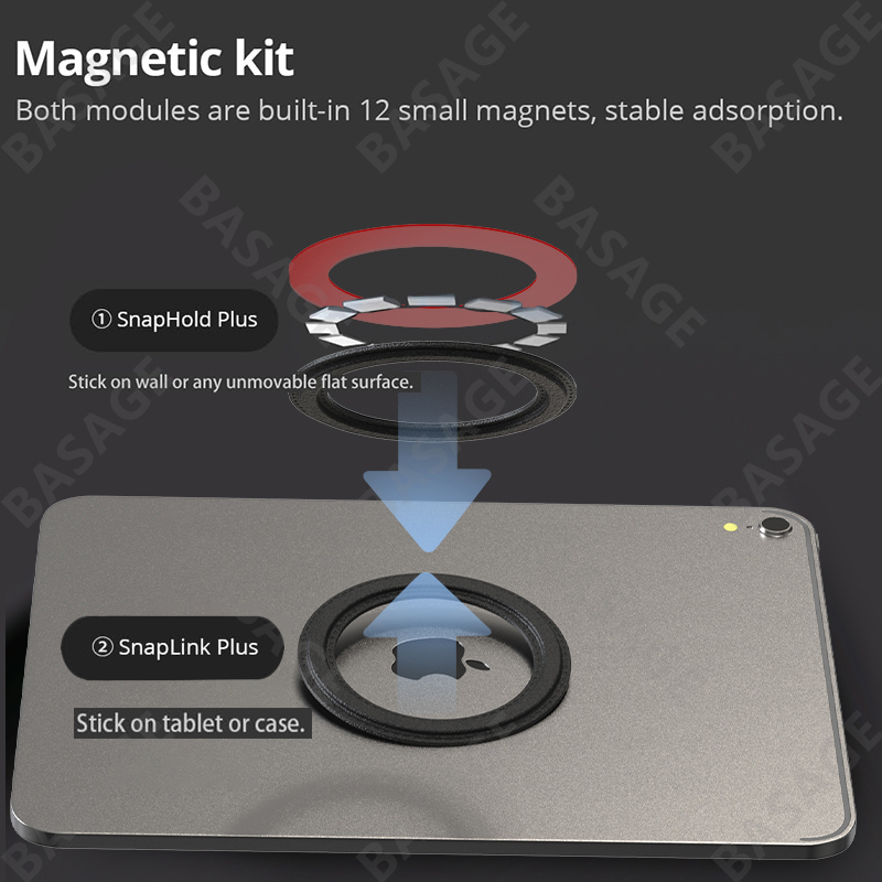 Magnetische Tablet-Wandhalterung, iPad-Halterung, Wiegenmagnet für iPad, SnapHold-Magnetaufkleber für Zuhause, Büro, Kühlschrank