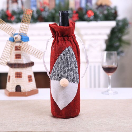 Jul vinflaske sag dække santa snemand fest ornament bord xmas dekoration: A1