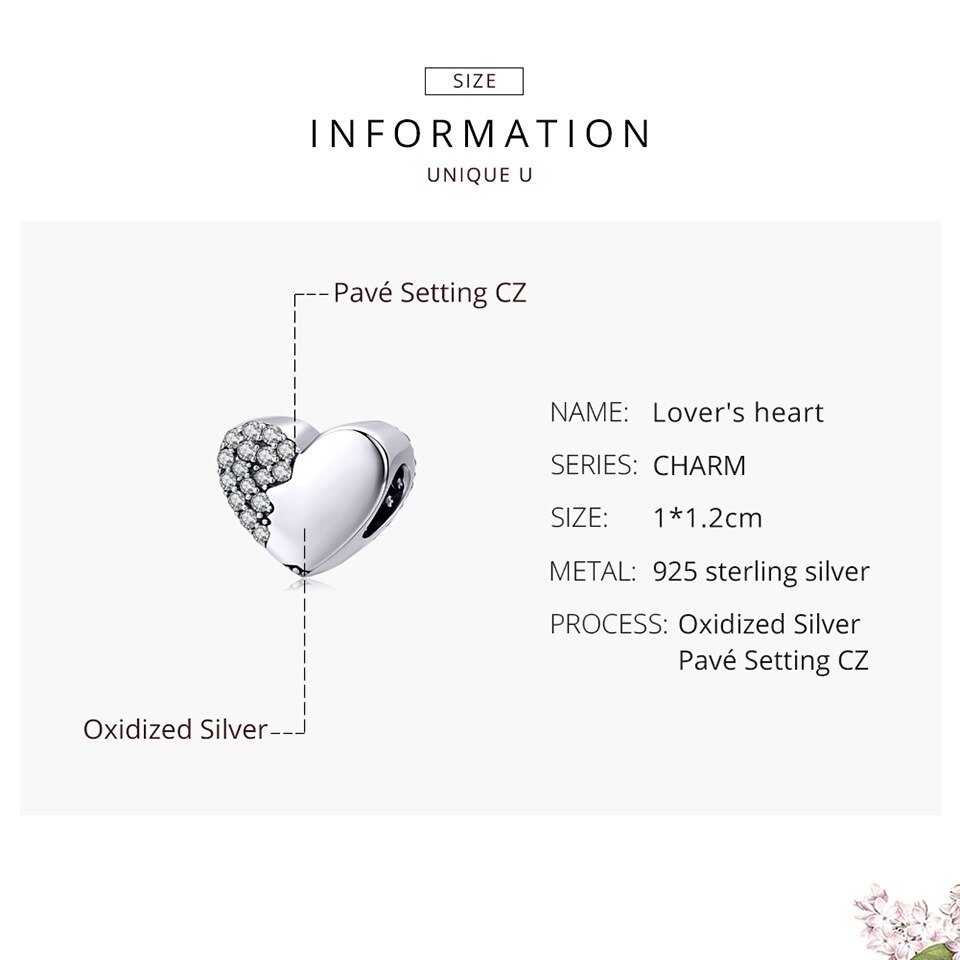 Bamoer 925 prata esterlina coração-forma contas de metal para mulheres jóias fazendo amante rosto charme para pulseira original scc1426