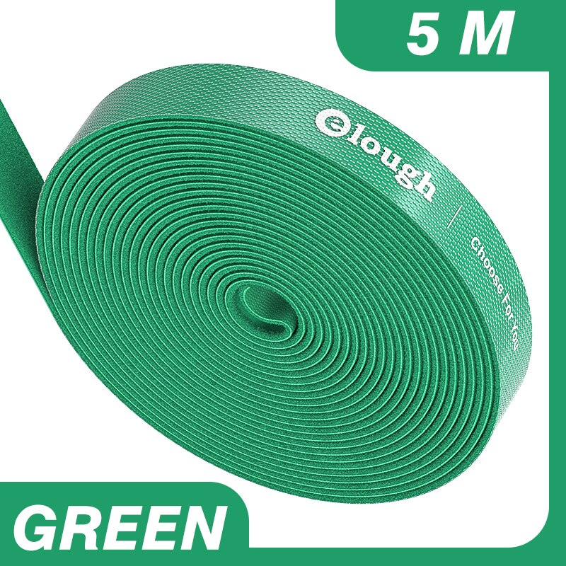 Elough Velcro Cable Organizer Self Adhesive Fastener Tape USB Cable Winder nylon Reusable Strong Hooks Loops Cable Tie Magic Tap: 5M Green