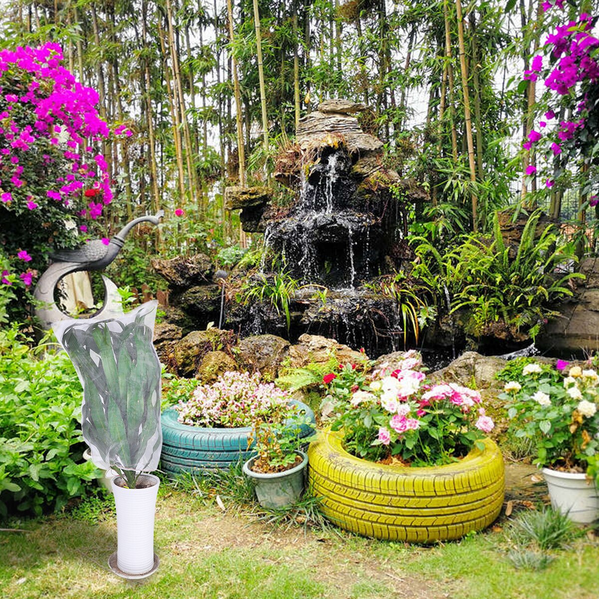 Reusable Plant Fruit Protect Net Bag With Drawstring Netting Barrier Bag Garden to Against Insects Pest Bird Mosquito ect