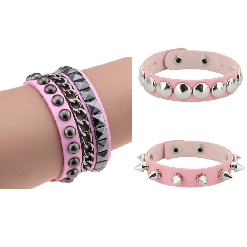 3PCS/Set Black Goth Emo Boho Bracelets For Men Women Punk Gothic Spike Rivets PU Leather Bracelet Bangles Party Jewelry: Light Yellow Gold Color