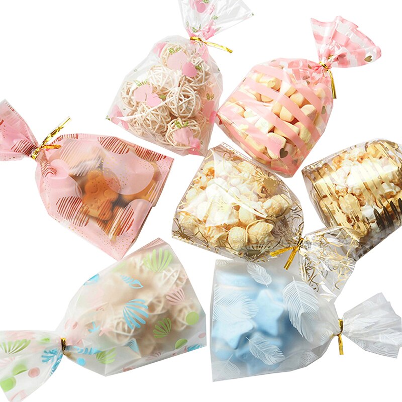 50Pcs Plume Plastic Bag Cookie Candy Bags Wedding Birthday Favors Birthday Party Snack Bag Packaging