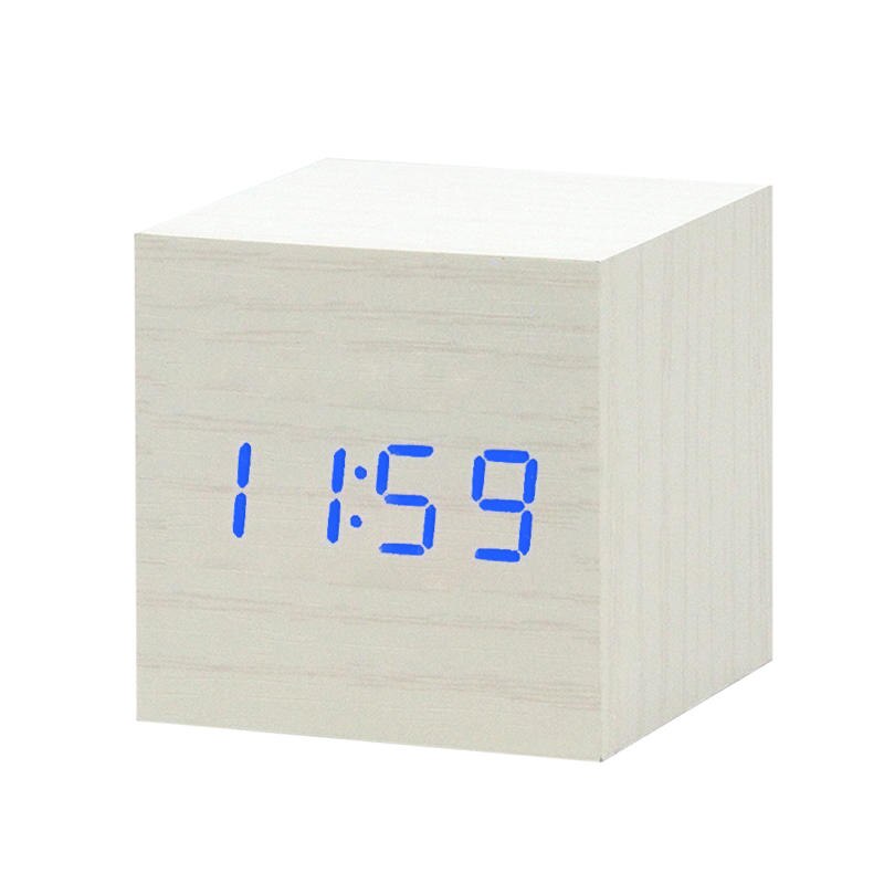 Led Houten Wekker Horloge Tafel Voice Control Digitale Hout Despertador Elektronische Desktop Usb/Aaa Aangedreven Klokken Tafel Decor: L