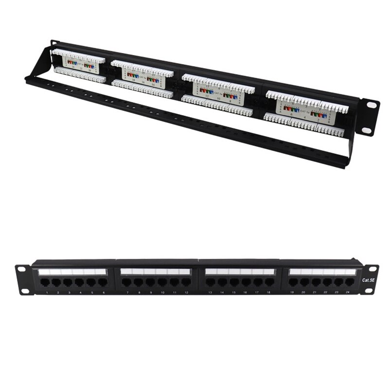 19 Inch 1U Rack Unshielded Super Category 5 24 Port RJ45 Network Distribution Frame for Computer Room Office